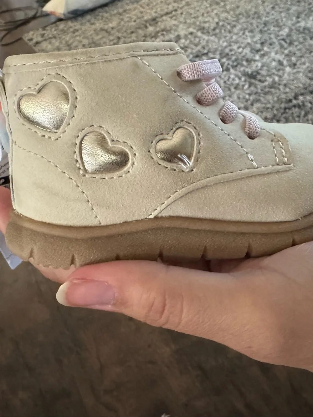 Kids Beige Suede Shoes with Pink Laces